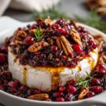 Baked Brie with Honey Balsamic Cranberries, Pecans, and Pomegranate